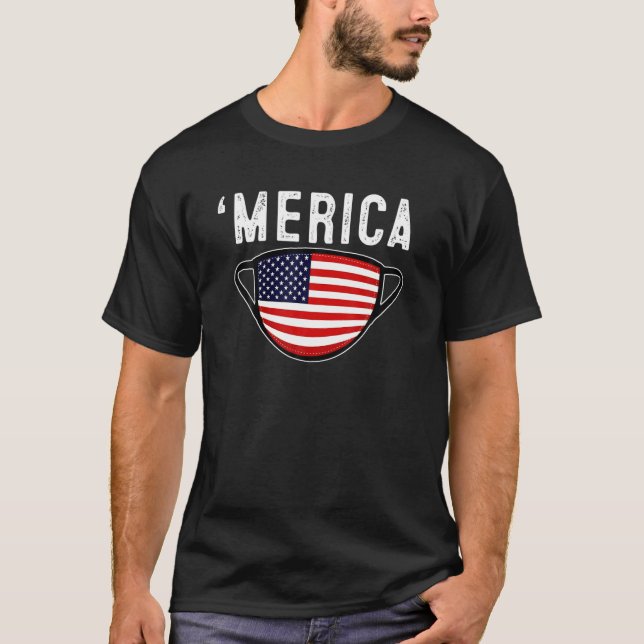 T-shirt Masque Drapeau Américain T 4 juillet Hommes Femmes (Devant)