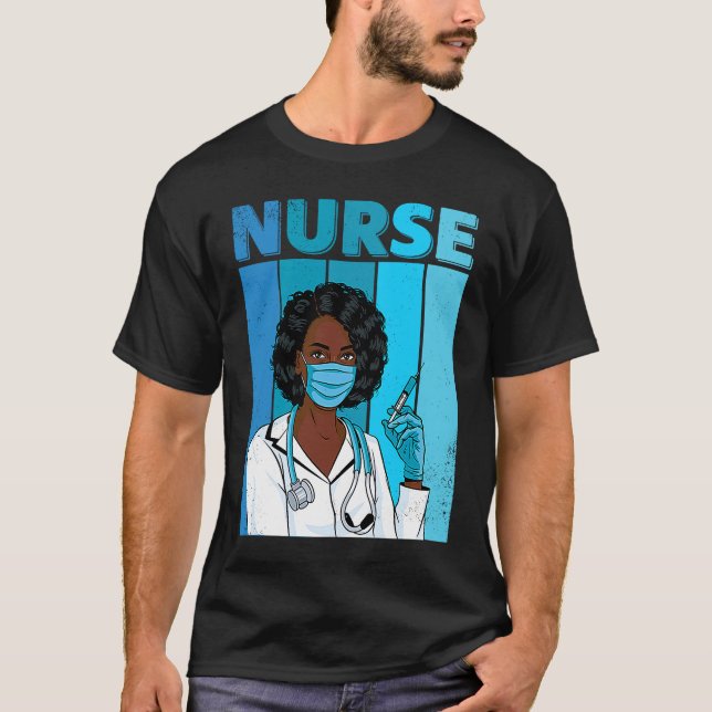 T-shirt Masque facial d'uniforme d'infirmière noire Afro A (Devant)
