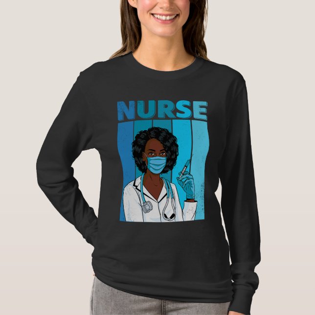 T-shirt Masque facial d'uniforme d'infirmière noire Afro A (Devant)
