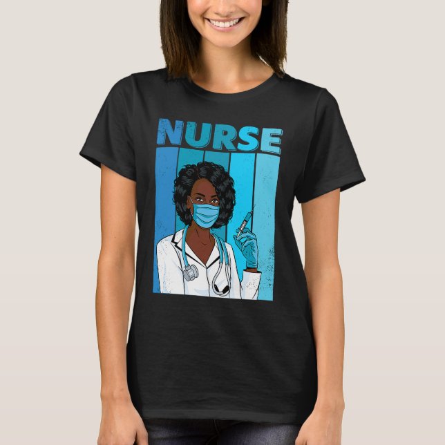 T-shirt Masque facial d'uniforme d'infirmière noire Afro N (Devant)