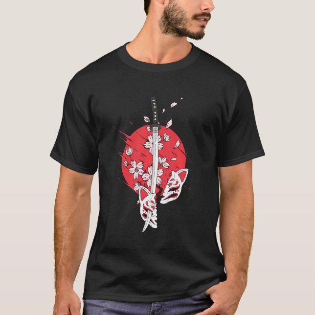 T-shirt Masque japonais Sakura Sword Warrier Samurai Cyber (Devant)