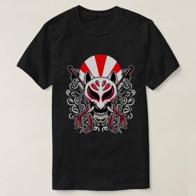 T-shirt Masque Kitsune avec Katanas croisé (Design devant)