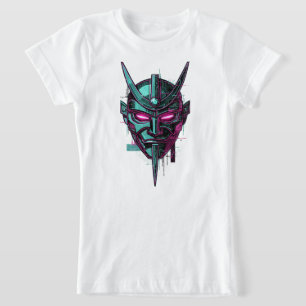 T-Shirt Masque Oni de Cyber-Samouraï – Grappe Synthwave Fu
