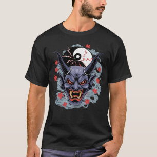 T-shirt Masque Oni japonais avec Demon asiatique Yin-Yang