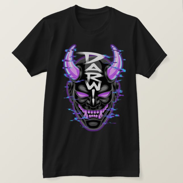 T-shirt "Masque Oni Neon Glitch - DARW" (Design devant)