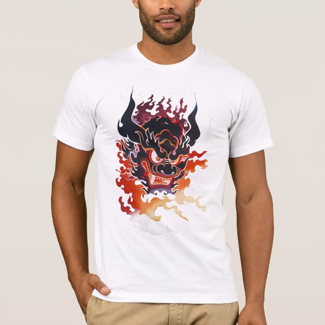 T-shirt Masque Oni Traditionnel En Flames (Devant)
