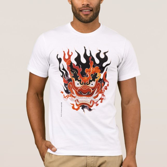 T-shirt Masque Oni Traditionnel Flammé (Devant)