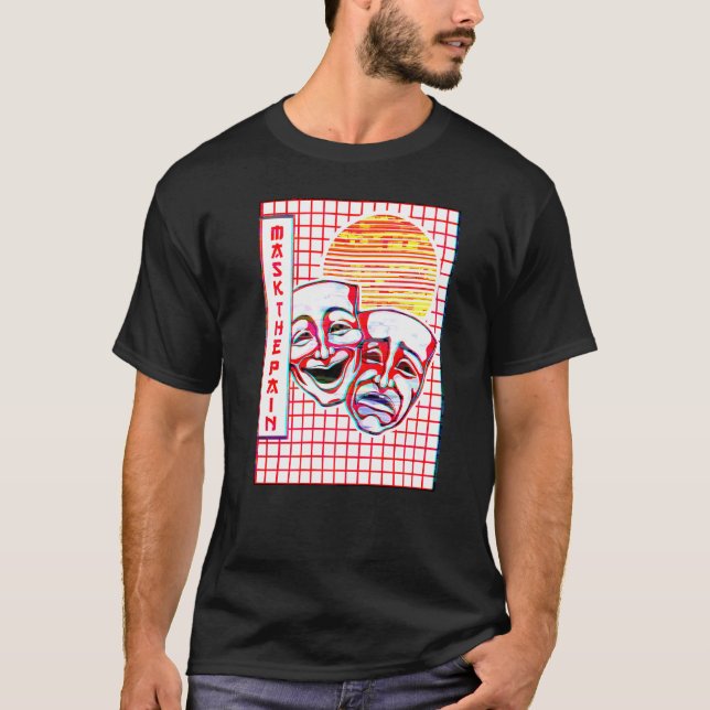 T-shirt Masque Théâtre Vaporwave Aesthétique Drame Comédie (Devant)