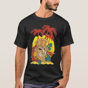 T-shirt Masque Tiki Hawaïen Palmiers Soirée Luau Polynésie
