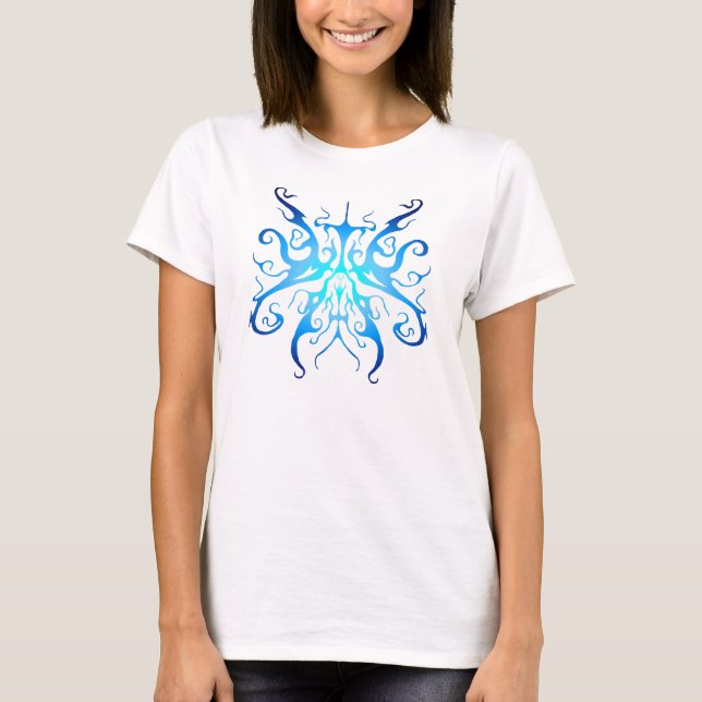 T-shirt Masque Tribal Bleu Élégant Design Abstrait (Devant)