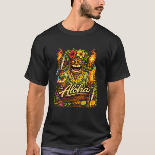 T-shirt Masque Tropical Drôle Aloha Tiki Bar Hibiscus Île