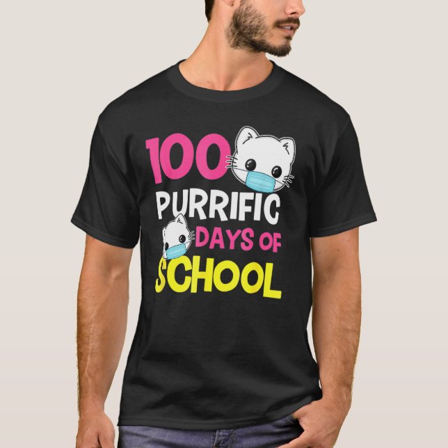 T-shirt Masques De Chat Drôle 100 Jours De Professeur Scol (Devant)