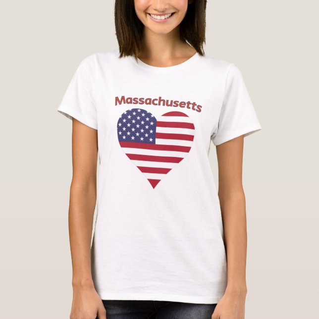 T-shirt Massachusetts American Flag Heart (Devant)