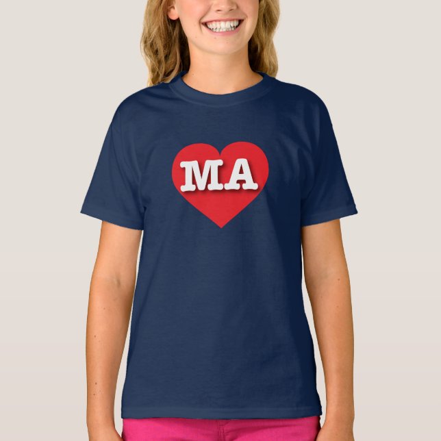 T-shirt Massachusetts Coeur rouge - J'aime MA (Devant)