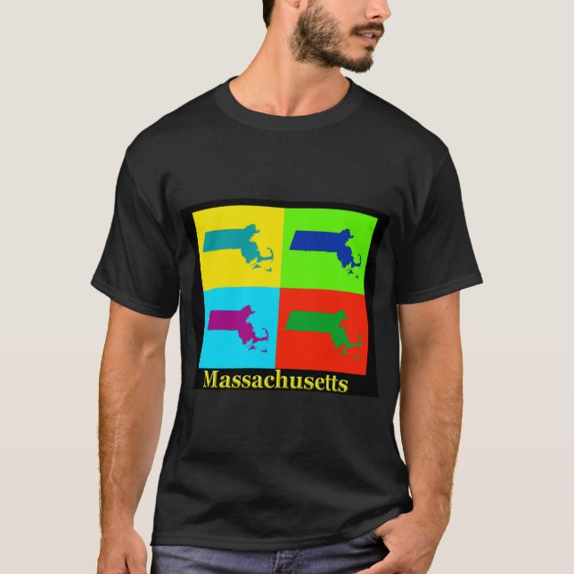 T-shirt Massachusetts colorés Carte d'art Surdimensionné (Devant)