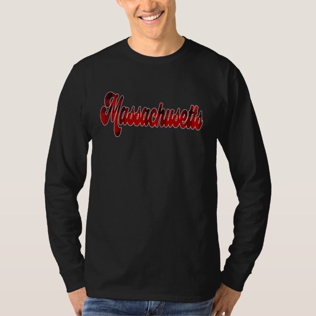 T-shirt Massachusetts MA Pride Texte De Script Plaid Pour  (Devant)