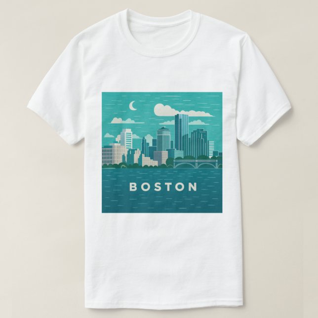 T-shirt Massachusetts Night Cityscape | Boston City (Design devant)
