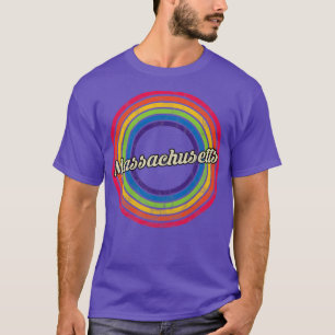 T-shirt Massachusetts Retro Arc-en-ciel de style défraîchi