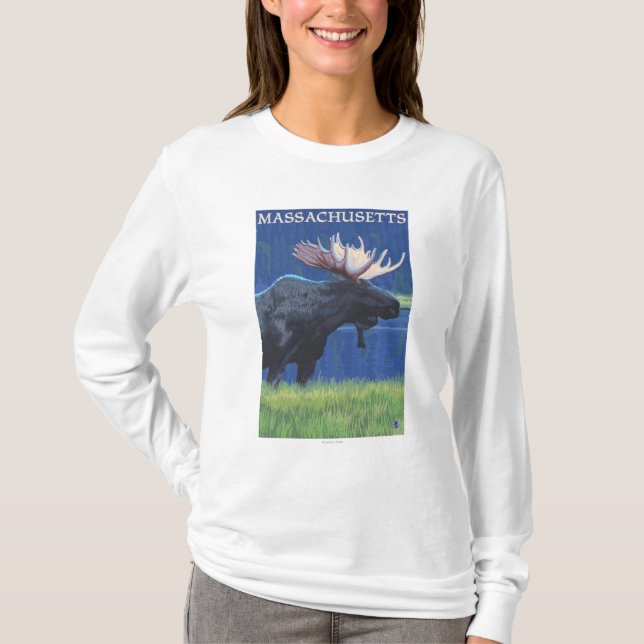 T-shirt MassachusettsMoose dans le clair de lune (Devant)