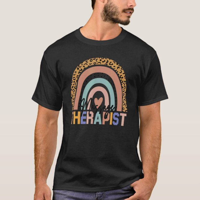 T-shirt Massage Empreinte de léopard Boho Arc-en-ciel Ther (Devant)