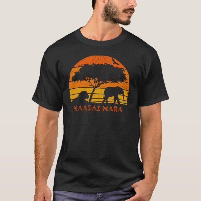 T-shirt Massai Mara Safari Elephant Lion Kenya Safari T-Sh (Devant)