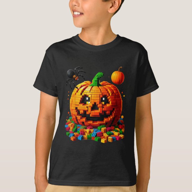 T-shirt Master Builder Citrouille Briques Blocs Halloween  (Devant)