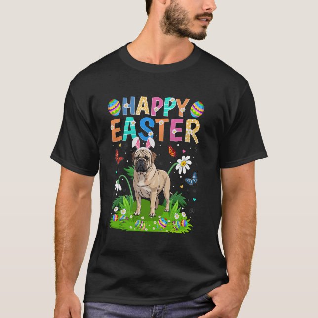 T-shirt Mastiff Chien Joyeuses Pâques Chasse aux œufs Lapi (Devant)