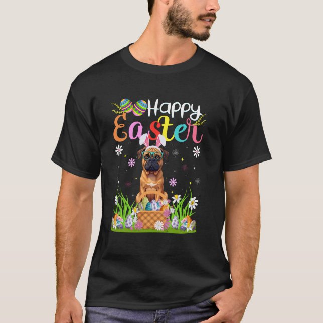 T-shirt Mastiff Chien Joyeuses Pâques Chasse aux œufs Lapi (Devant)