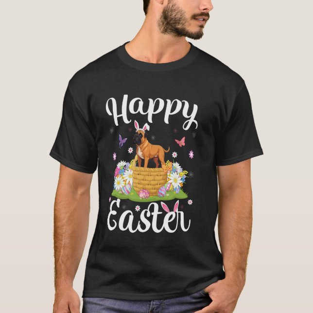 T-shirt Mastiff Chien Joyeuses Pâques Chasse aux œufs Lapi (Devant)