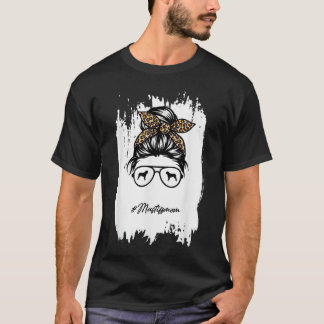 T-shirt Mastiff Maman Chien Maman Messy Bun Leopard 
