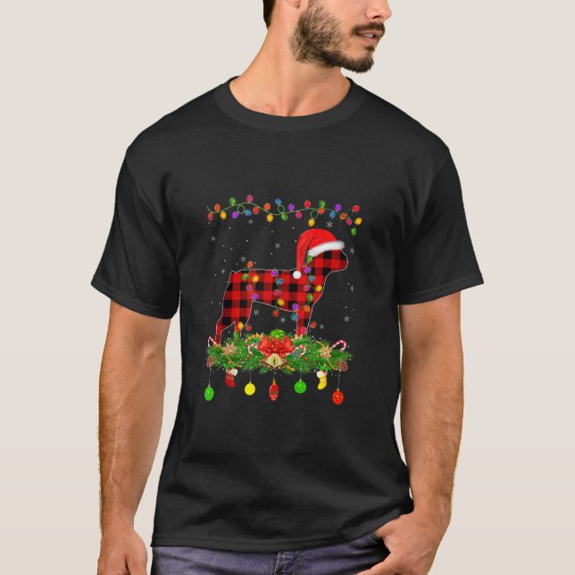 T-shirt Matching Buffalo Plaid Boston Terrier Dog Christma (Devant)
