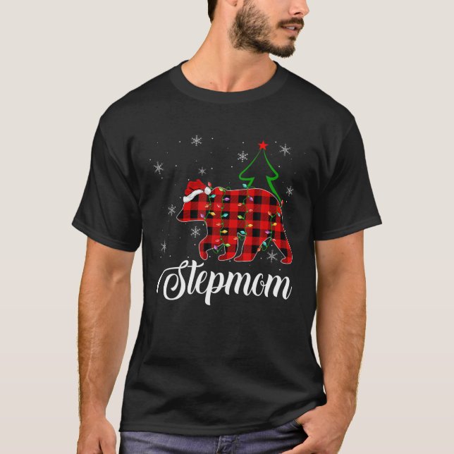T-shirt Matching Buffalo Plaid Christmas Stepmom Bear Paja (Devant)