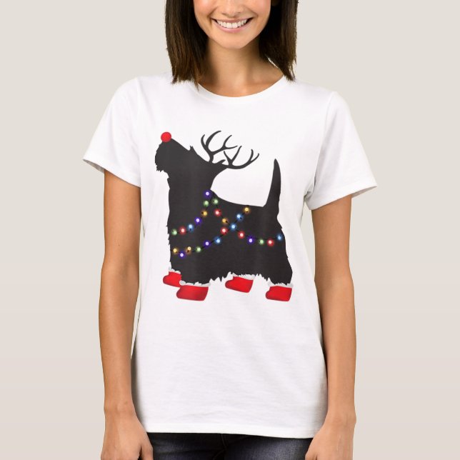 T-shirt Matching Christmas Pajama Scottie Dog lights Famil (Devant)