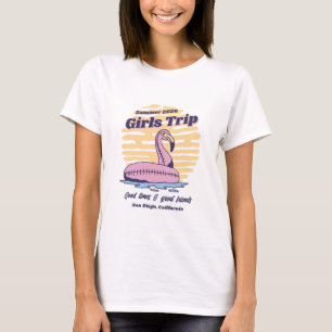 T-shirt Matching Girls Beach Trip Retro Flamant rose rose