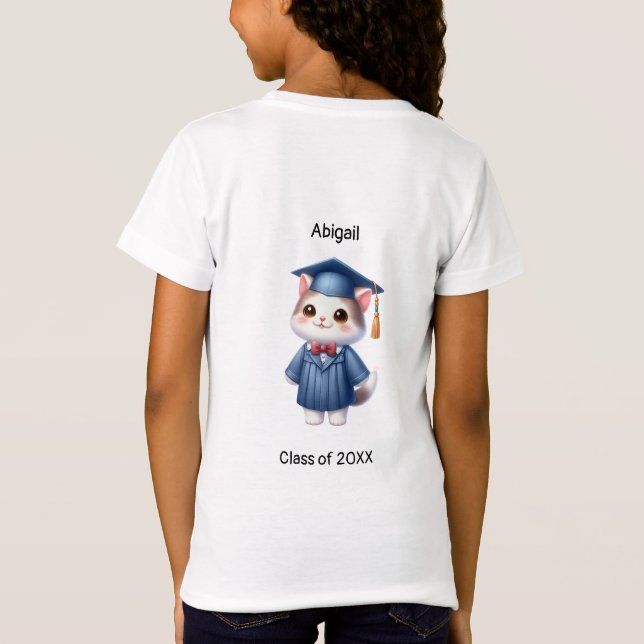 T-Shirt Maternelle Fille Diplômée Nom Cute Chat (Dos)