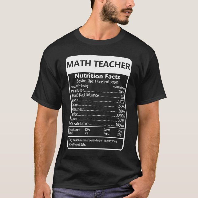 T-shirt MATH ENSEIGNANT Nutrition Facts Graphique sarcasti (Devant)