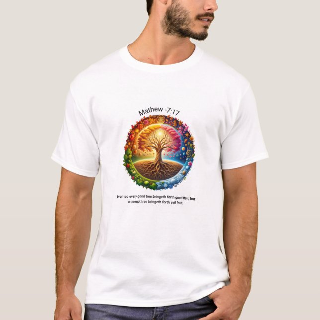 T-shirt Mathew 7:17 Même ainsi, chaque bon arbre porte (Devant)
