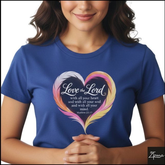 T-shirt Matthieu 22:37 Écriture Néon Plume Cœur (Sample design. Several style are available to choose from, with the option to add a name & color.
)