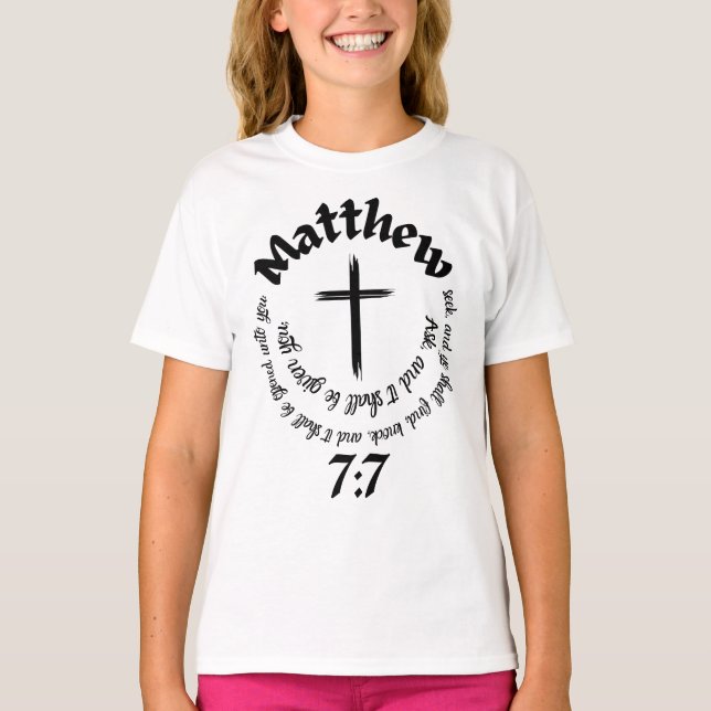 T-shirt Matthieu 7:7 Verset De La Bible Circulaire Et Croi (Devant)