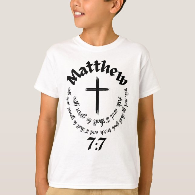 T-shirt Matthieu 7:7 Verset De La Bible Circulaire Et Croi (Devant)