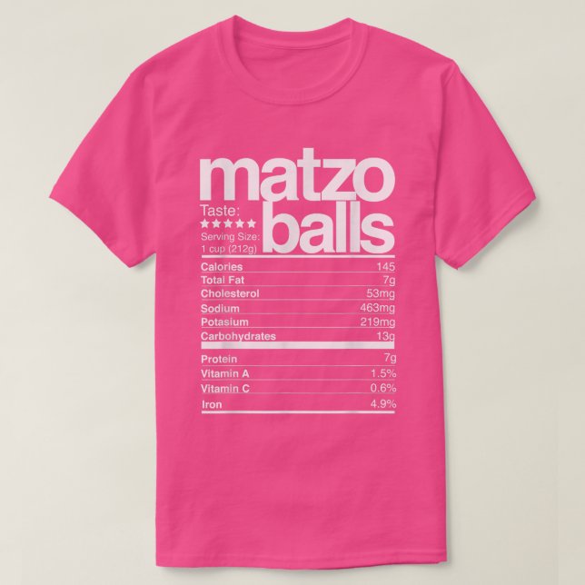 T-shirt Matzo Balls Faits nutritionnels Juifs Hanoukka Fun (Design devant)