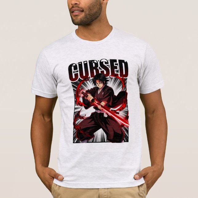 T-shirt Maudit – Graphisme de guerrier katana de style ani (Devant)