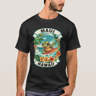T-shirt Maui Hawaii Cute Sea Turtle Surfing Summer Vacatio