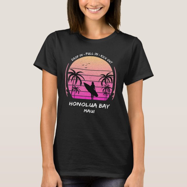 T-shirt Maui Honolua Bay Drop Pull Kick Surf Palms Aloha H (Devant)