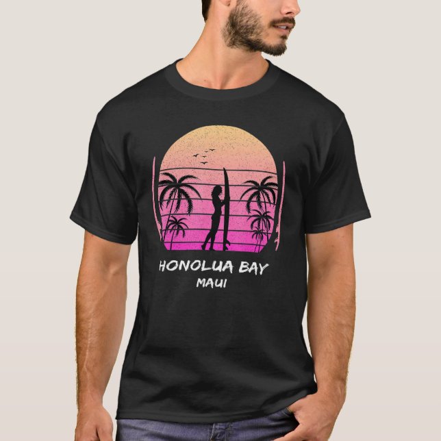 T-shirt Maui Honolua Bay Surfing Palms Waves Ocean Aloha H (Devant)