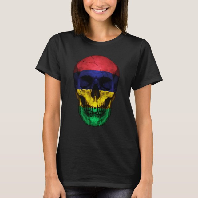 T-shirt Mauritius Flag Skull Mauritian Roots Proud Patriot (Devant)