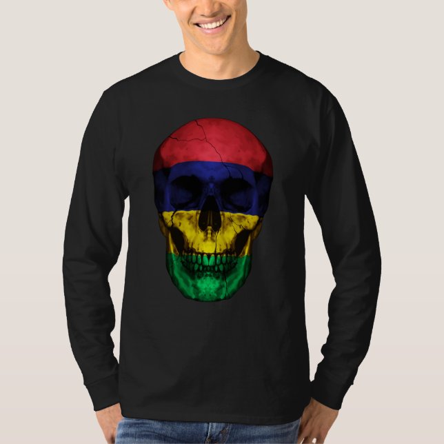T-shirt Mauritius Flag Skull Mauritian Roots Proud Patriot (Devant)