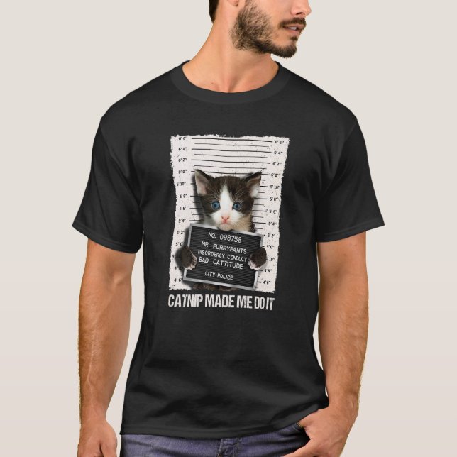 T-shirt Mauvais Chat Prison Prison Chat à l'herbe à Chat M (Devant)