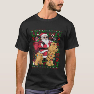 T-shirt Mauvais Noël éclaire Père Noël Riding Goldendoodle