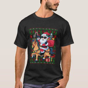 T-shirt Mauvais Noël Lumières Drôle Père Noël équitation C